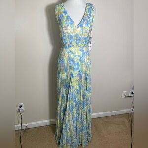 Laundry By Shelli Segal Blue and Yellow Maxi Dress with front side slit